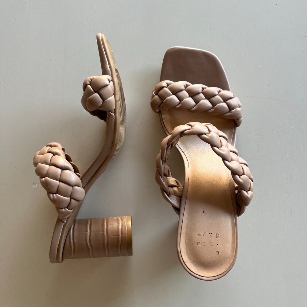 Tan Braided Mule Chunky Heels - Picture 4 of 5